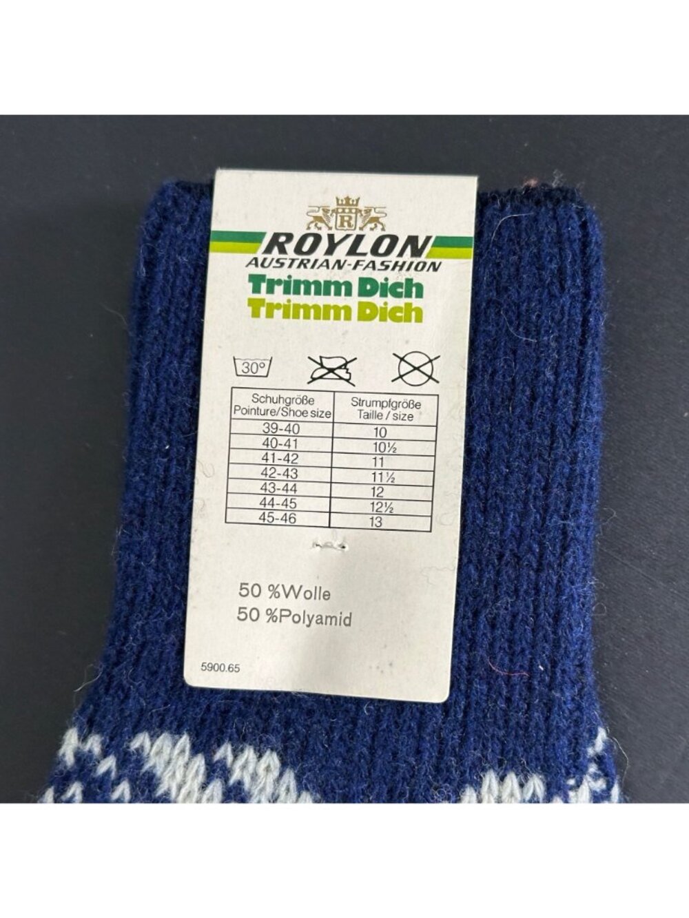 VTG 70s Deadstock ROYLON AUSTRIAN SLOUCH SOCKS Ribbed Knit Trimm Dich Sz 12 NOS - Picture 4 of 6